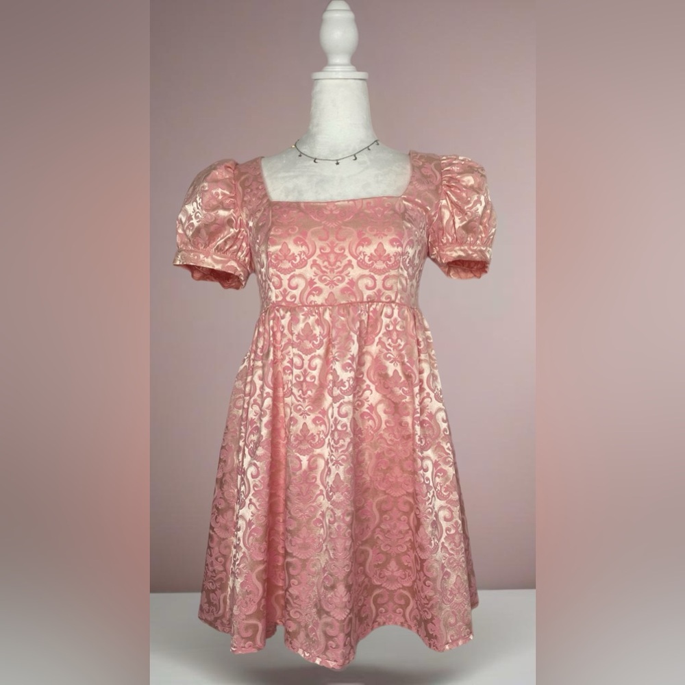 Sugar Thrillz Valentines Pink Floral Jacquard Babydoll Mini dress